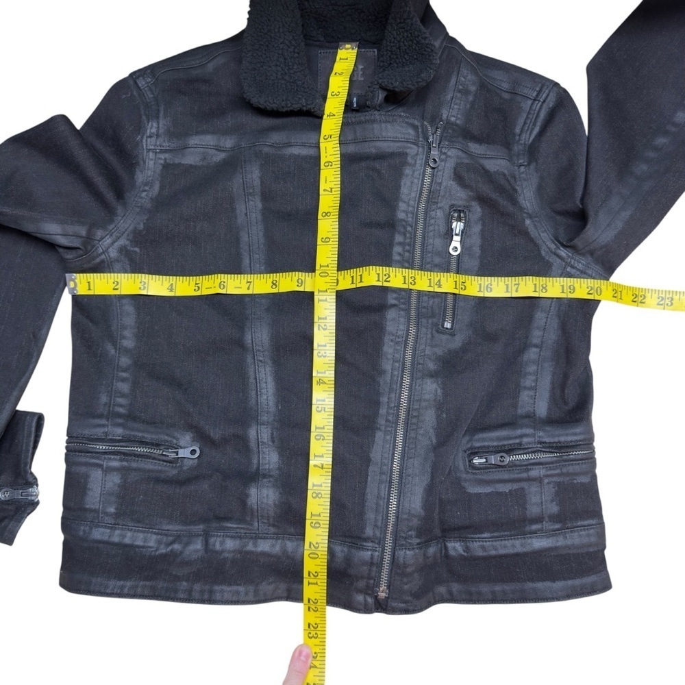 PAIGE Sydney Moto Jacket Night Flight Sherpa Coated Black Stretch Denim Large - Picture 14 of 16